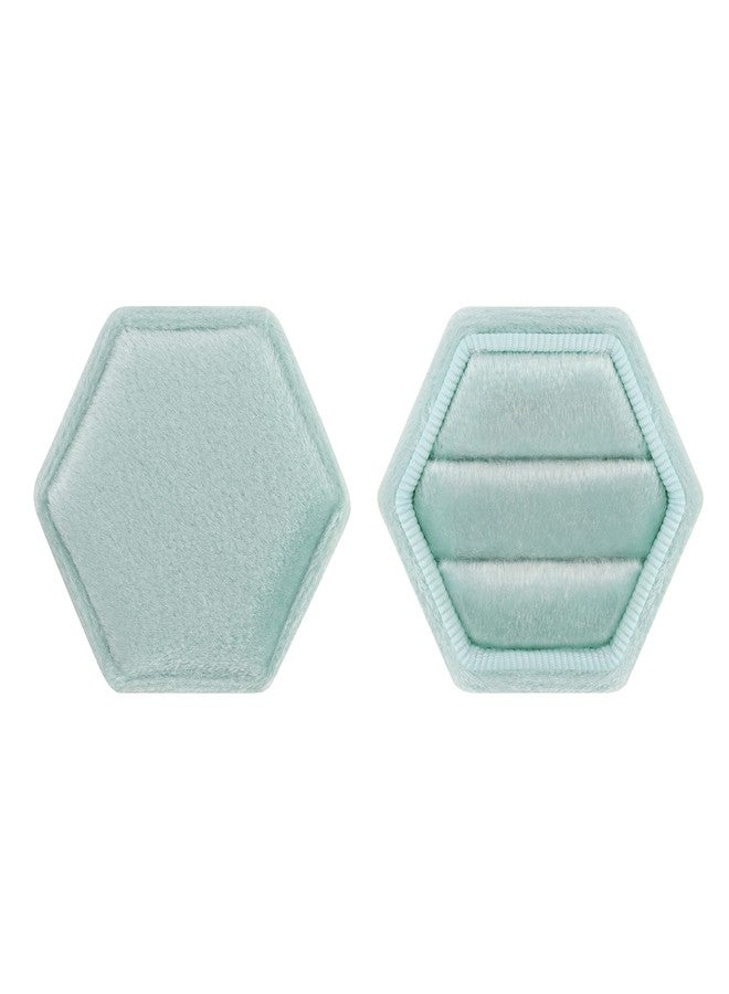 DesignSter Hexagon Velvet Ring Box - Premium Gorgeous Vintage Double Ring Display Holder with Detachable Lid for Proposal, Engagement, Wedding, Ceremony (Mint green) - Image 3